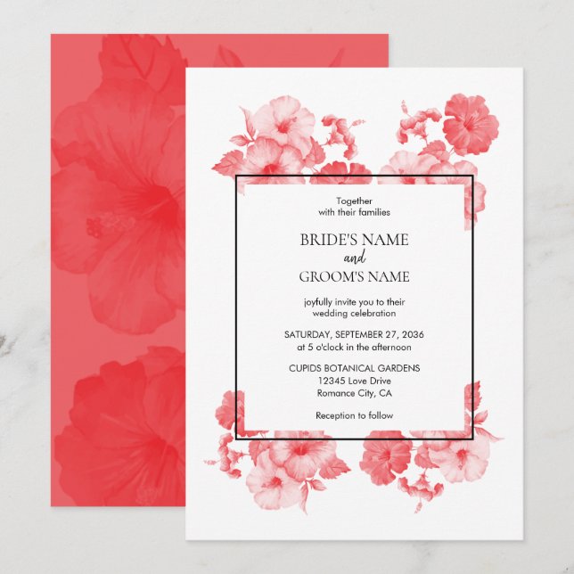 Elégante aquarelle Hibiscus Mariage Invitations (Devant / Derrière)