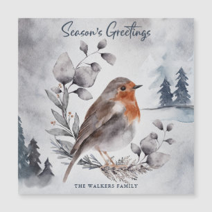 Elégante aquarelle hiver Robin Bird Carte magnétiq