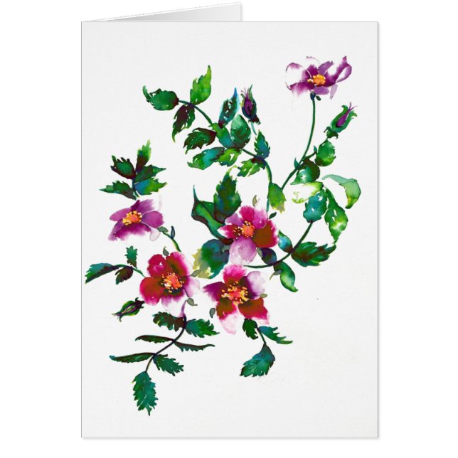 Elégante aquarelle moderne fleur sauvage rose fonc (Devant)