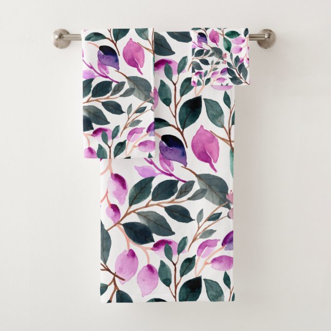 Elégante aquarelle motif floral pourpre vert (En situation)