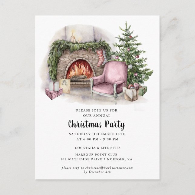 Elégante aquarelle Noël Fête Invitation (Devant)