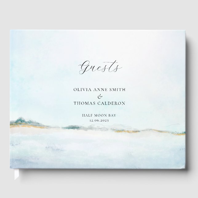 Elégante aquarelle Ocean Beach Mariage Livre d'or (Recto)