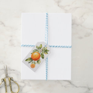 Elégante aquarelle orange étiquette cadeau