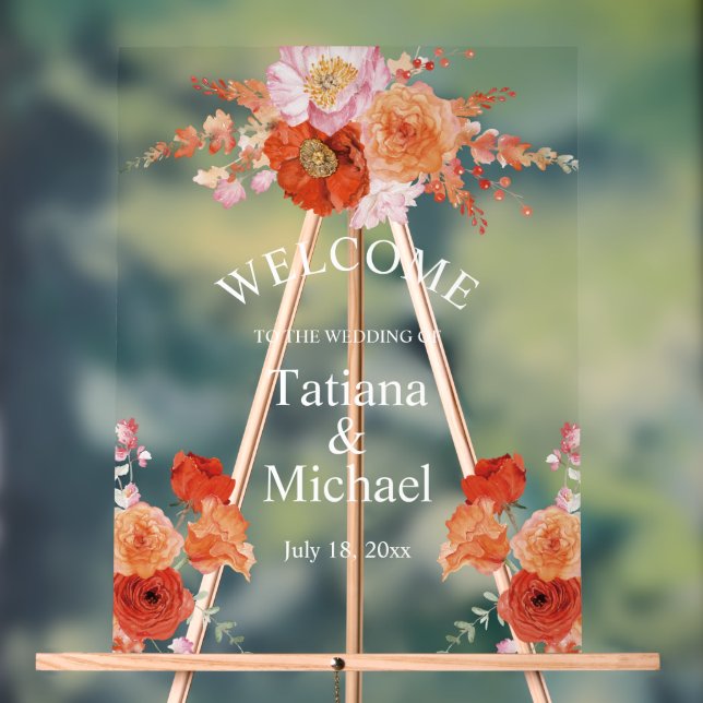 élégante aquarelle orange fleuri accueil mariage (Neutre)