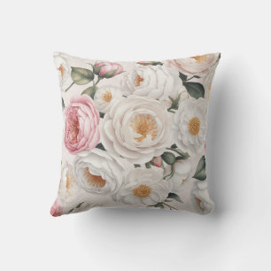 Elégante aquarelle Peony Rose Floral Coussin