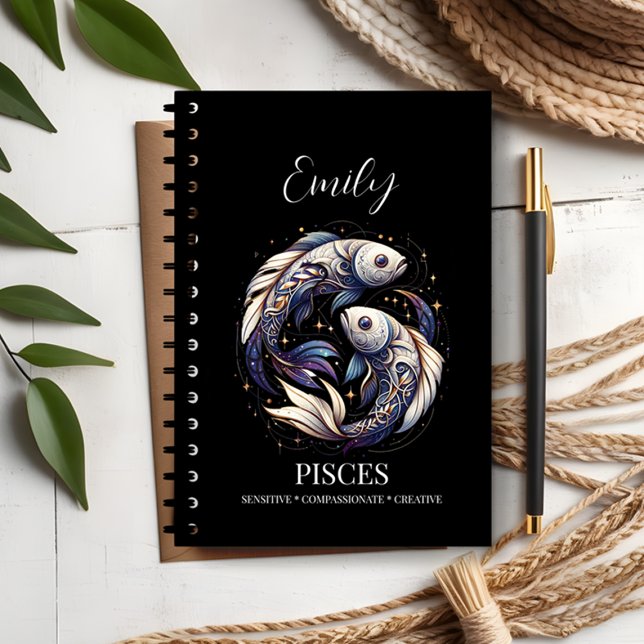 Elégante aquarelle Poissons Zodiac Journal personn (Créateur téléchargé)