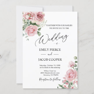 Elégante aquarelle rose Faire-part de mariage flor