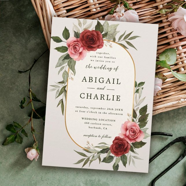 Elégante aquarelle Rouge Floral Faire-part de mari (Créateur téléchargé)