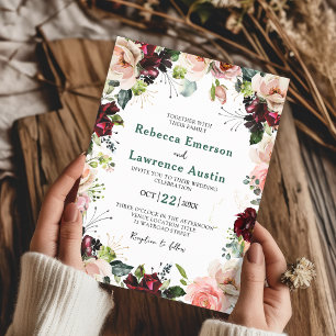 Elégante aquarelle rouge vif faire-part de mariage