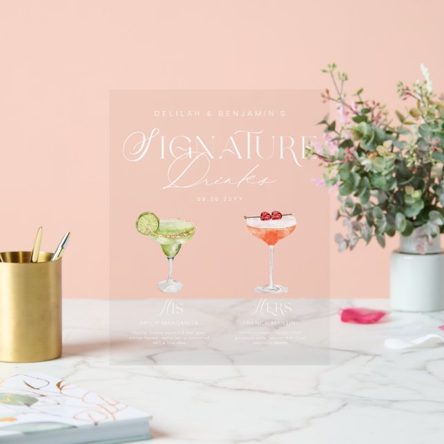 Elégante aquarelle Sa signature Boisson Mariage (Mariage)