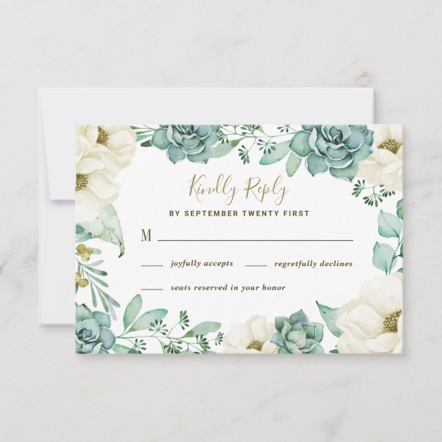 Elégante Aquarelle Succulente Mariage RSVP Cartes (Devant)