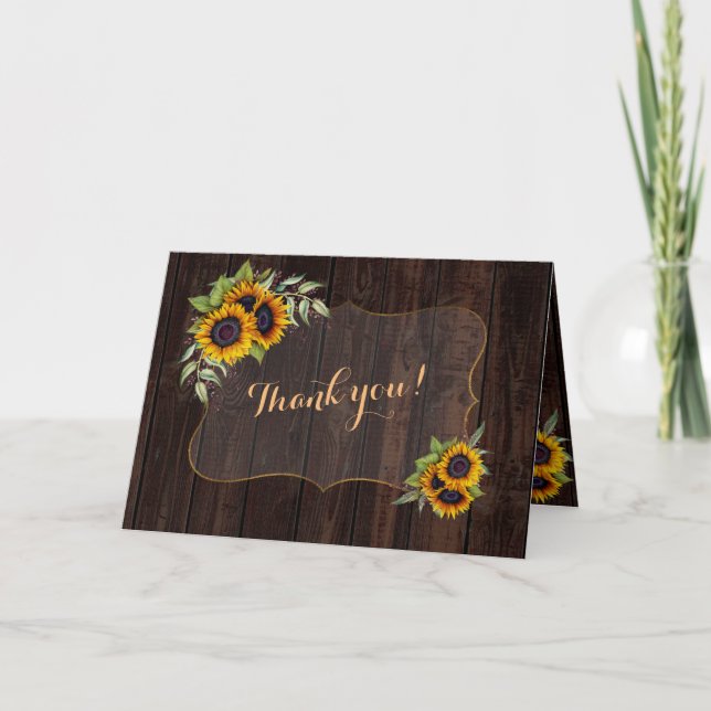 Elégante aquarelle tournesol Mariage en bois Merci (Devant)