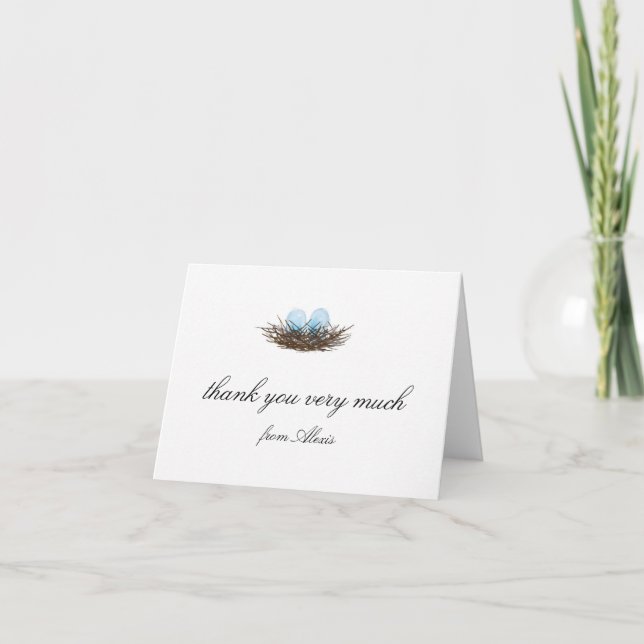 Elégante aquarelle Twins Bird Nest Merci (Devant)