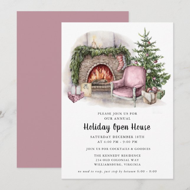 Elégante aquarelle vacances Open House Invitation (Devant / Derrière)