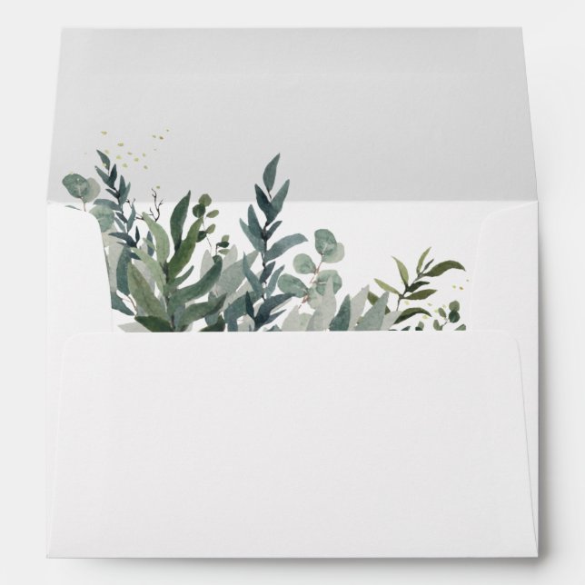 Elégante aquarelle Verdure Enveloppe Mariage (Dos (Bas))