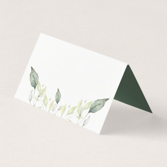 Elégante Aquarelle Vert Feuille Mariage Carte Plac (Front)