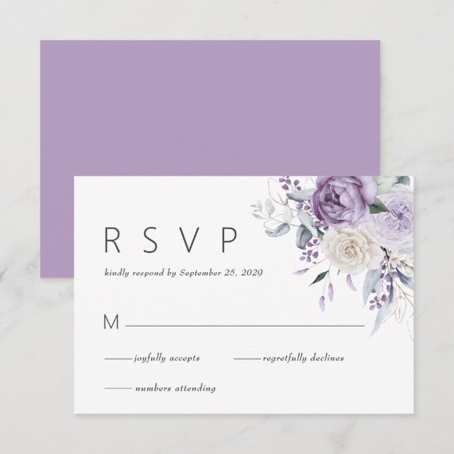 Elégante aquarelle violet mariage floral RSVP (Devant / Derrière)