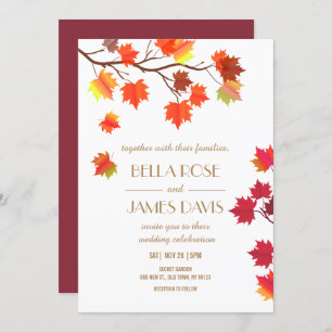 Elégante Automne Bourgogne Invitations de mariage
