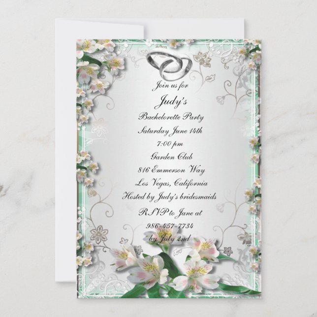 Élégante Bachelorette Florale Blanche Invitation (Devant)