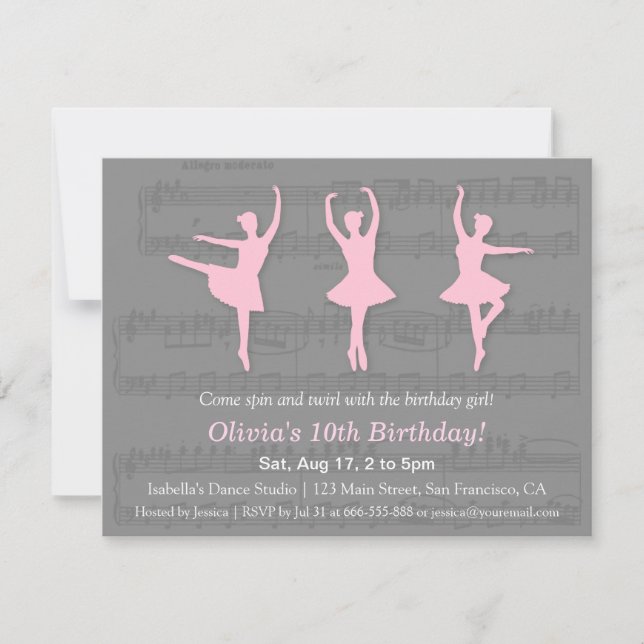 Elégante Ballerina Dance Anniversaire Invitations (Devant)