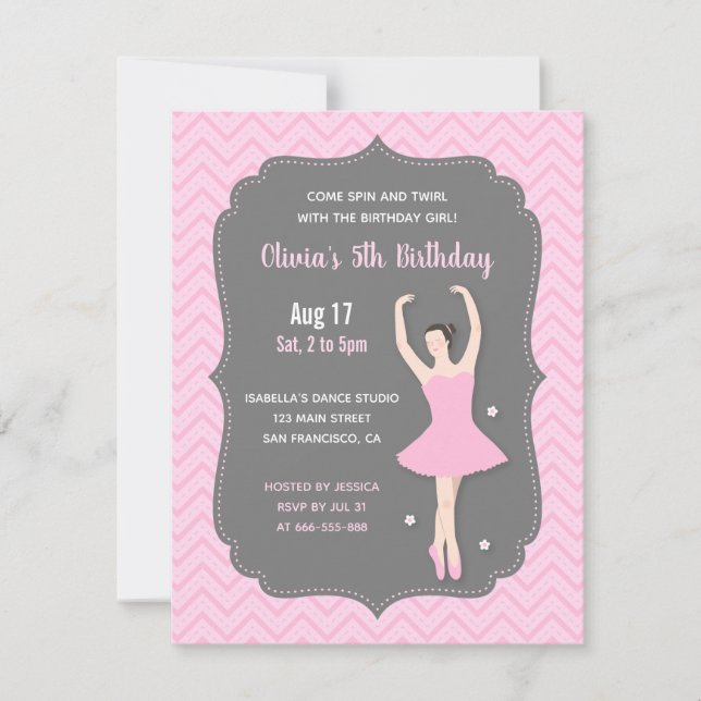 Elégante Ballerina Girls Invitations de fête d'ann (Devant)