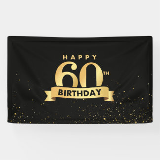 Élégante bannière 60e anniversaire fond noir & or