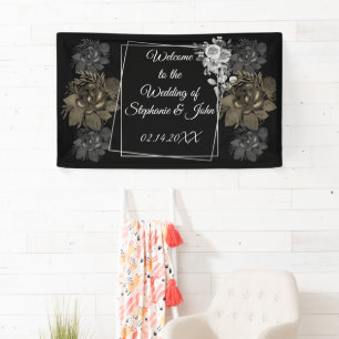Élégante bannière de Mariage Floral noir et blanc