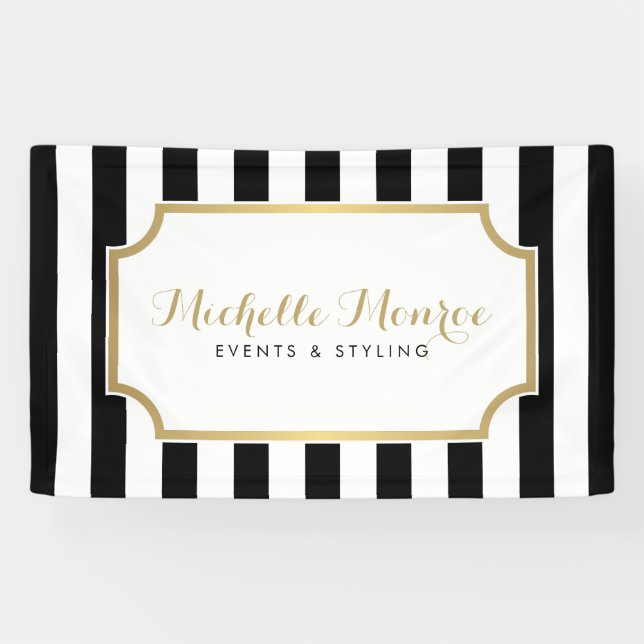 Élégante bannière Luxe Bold Black and White Stripe (Horizontal)