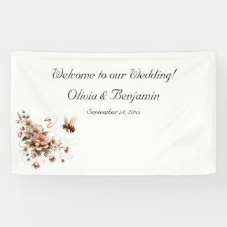 Élégante bannière Mariage d'abeille et de fleurs
