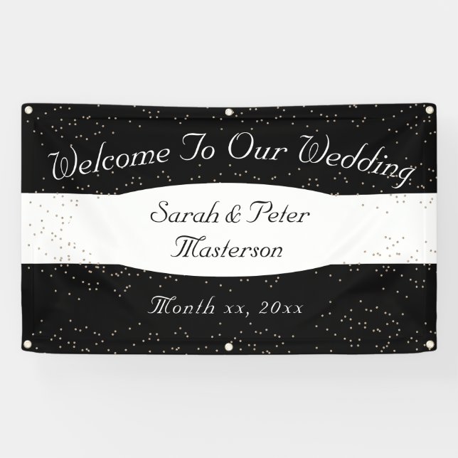 Élégante Bannière Mariage d'or Confetti moderne (Horizontal)