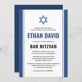 Elégante barre bleue mitzvah invitations