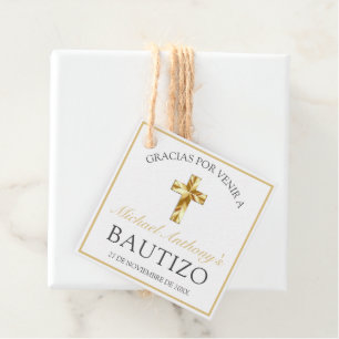 Elegante Bautizo de Bebé Blanco Dorado Favour Tags