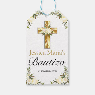 Elegante Bautizo de Bebe Floral Blanco Gift Tags