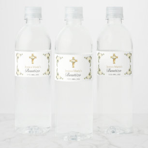 Elegante Bautizo Floral Blanco Water Bottle Label