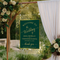 Élégante Bienvenue de Mariage Vert Émeraude et Or