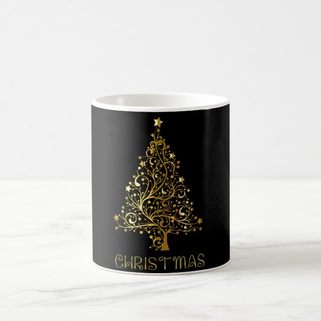 Elégante Black Black Joyeux Noël Arbre de fête Mug (Centre)
