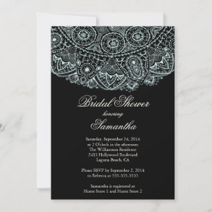 Elégante Black Blue Lace Bridal Shower Invitation