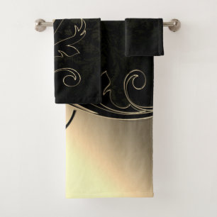 Elégante Black Damask Gold Swirls