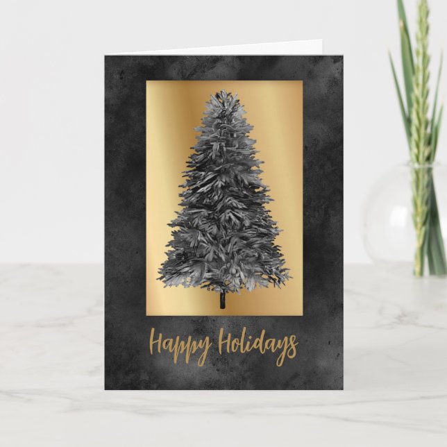 Elégante Black Gold Christmas Tree Carte de vacanc (Devant)