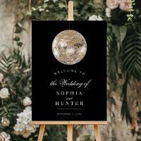 Élégante Black Gold Disco Ball Mariage Affiche de