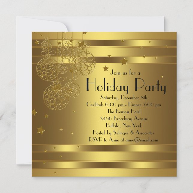 Elégante Black Gold Noël Party Invitations (Devant)