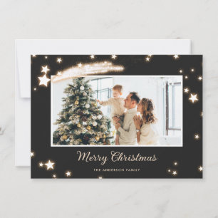 Elégante Black Stars Photo Joyeuses Cartes de Noël