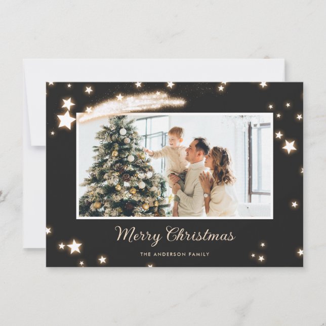 Elégante Black Stars Photo Joyeuses Cartes de Noël (Devant)