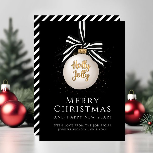 Elégante Black Stripes Joyeux Noël Carte de vacanc (Elegant Black Stripes Merry Christmas Holiday Card)