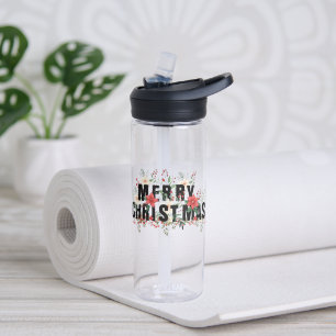 Elegante Black Typography Merry Christmas  Water Bottle
