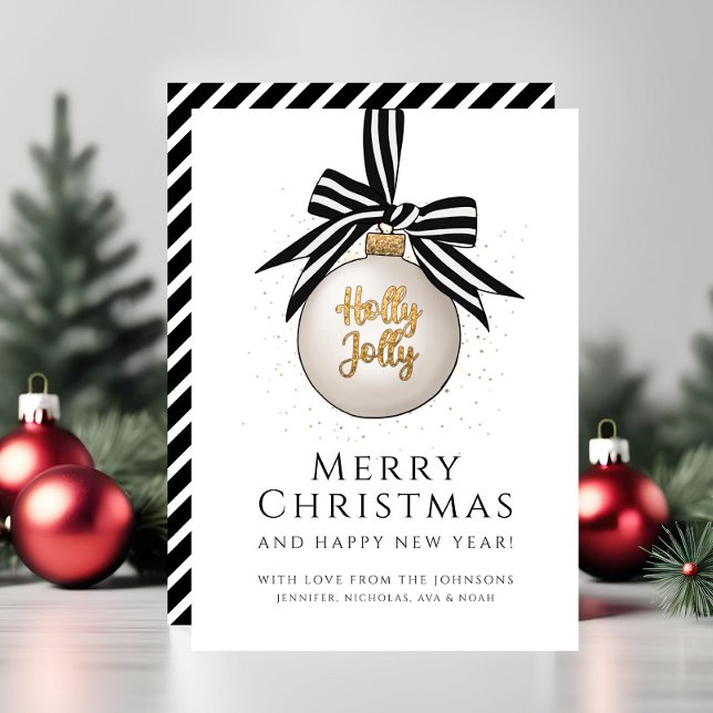 Elégante Black White Stripes Joyeuse carte de Noël (Créateur téléchargé)