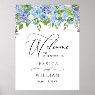 Elégante Blue Hydrangea Floral Mariage Affiche de 