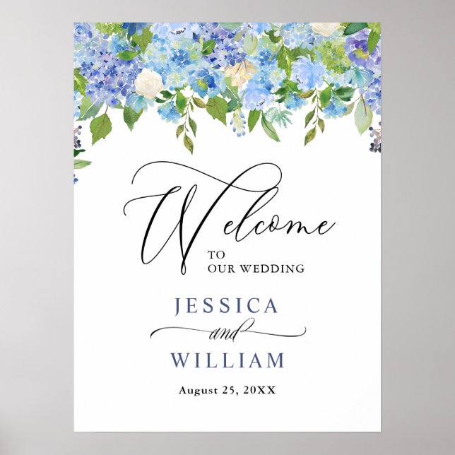 Elégante Blue Hydrangea Floral Mariage Affiche de  (Devant)