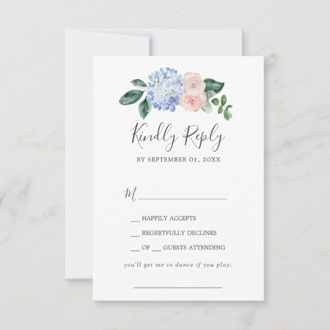 Elégante Blue Hydrangea Song Demande Carte RSVP (Devant)