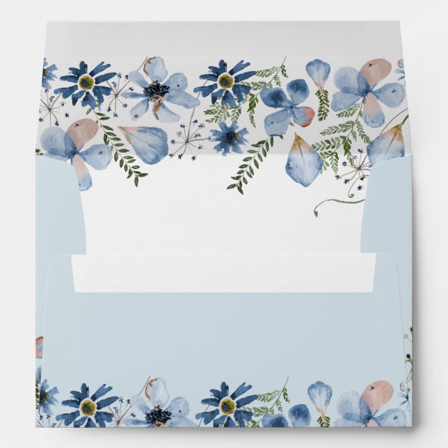Élégante Boho Dusty Blue Florals 5x7 Enveloppe car (Dos (Bas))